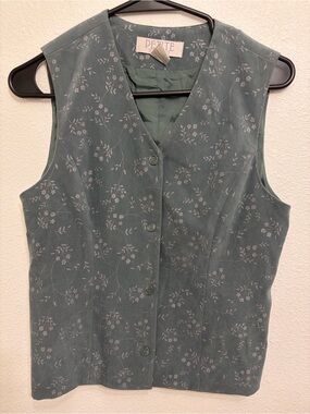 Petite Sophisticate Teal Green Floral Vest